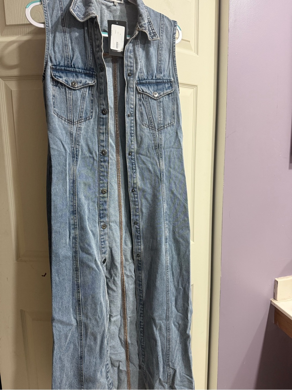 Fashion Nova Light Blue Long Denim Vest Dress